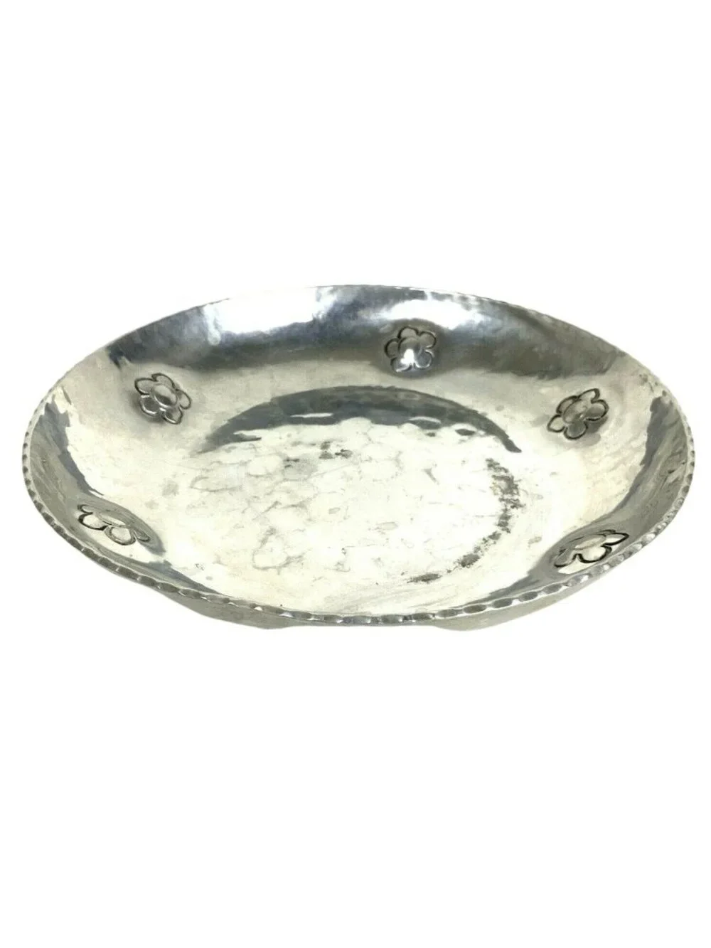 Buenilum Hammered Aluminum Round Candy Nut Dish Floral Design